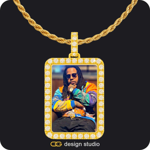 Custom Photo Pendant - Gold / Rectangle / Rope