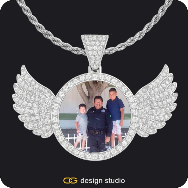 Custom Photo Pendant - Silver / Wings / Rope,Custom Photo Pendant - Silver / Wings / Rope