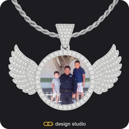 Custom Photo Pendant - Silver / Wings / Rope,Custom Photo Pendant - Silver / Wings / Rope