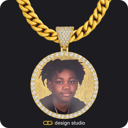 Custom Photo Pendant - Gold / Circle (4 cm) / Cuban (10mm)