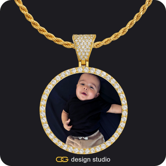 Custom Photo Pendant - Gold / Circle (4 cm) / Rope