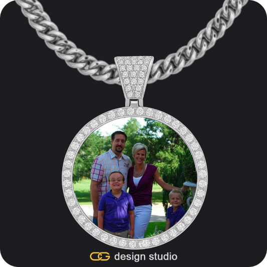 Custom Photo Pendant - Silver / Circle (4 cm) / Cuban (5mm)
