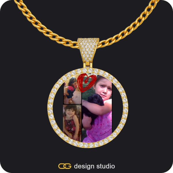 Clover Initial Necklace - F / 16 inch,Custom Photo Pendant - Gold / Circle (3 cm) / Cuban (3mm)