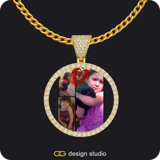 Clover Initial Necklace - F / 16 inch,Custom Photo Pendant - Gold / Circle (3 cm) / Cuban (3mm)