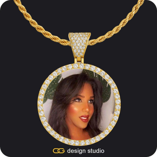 Custom Photo Pendant - Gold / Circle (4 cm) / Rope
