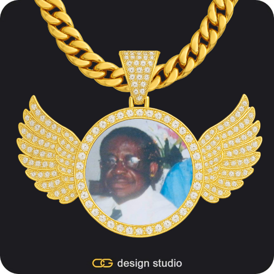 Custom Photo Pendant - Gold / Wings / Cuban (10mm)