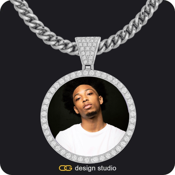 Custom Photo Pendant - Silver / Circle (3 cm) / Rope,Custom Photo Pendant - Silver / Circle (4 cm) / Cuban (5mm)
