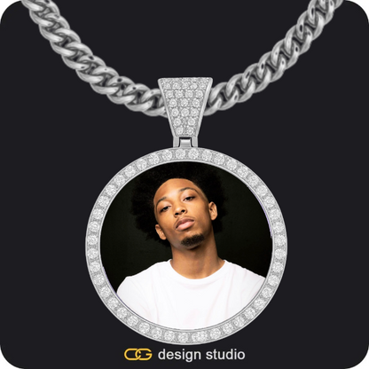 Custom Photo Pendant - Silver / Circle (3 cm) / Rope,Custom Photo Pendant - Silver / Circle (4 cm) / Cuban (5mm)