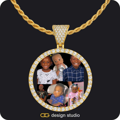 Custom Photo Pendant - Gold / Circle (4 cm) / Rope,Clover Initial Necklace - K / 18 inch,Custom Photo Pendant - Gold / Circle (3 cm) / Cuban (3mm)
