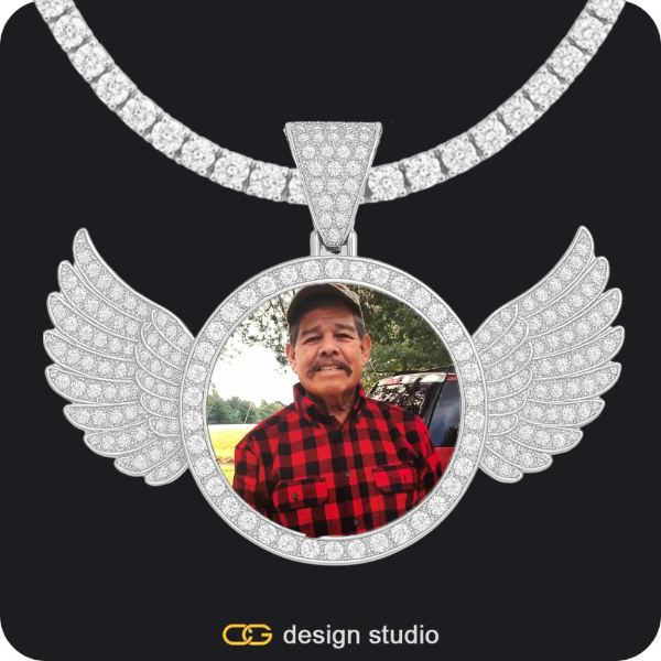 Custom Photo Pendant - Silver / Wings / Tennis