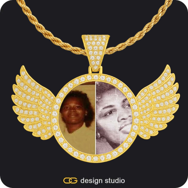 Custom Photo Pendant - Gold / Wings / Rope