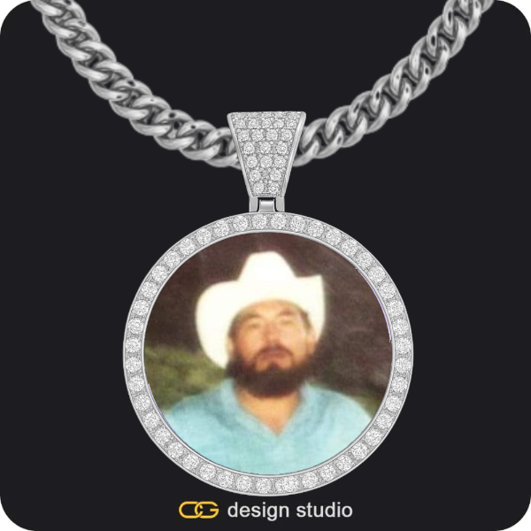 Custom Photo Pendant - Silver / Circle (4 cm) / Cuban (5mm)