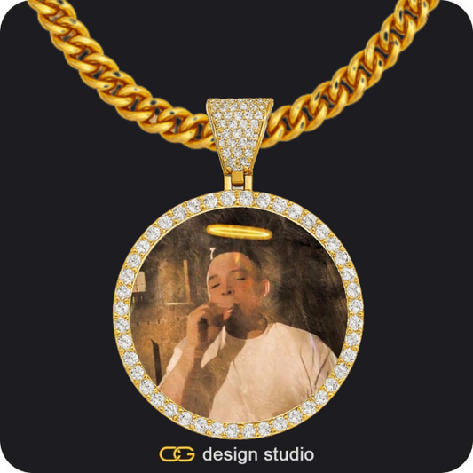 Custom Photo Pendant - Gold / Circle (4 cm) / Cuban (5mm)