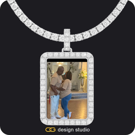 Custom Photo Pendant - Silver / Rectangle / Tennis