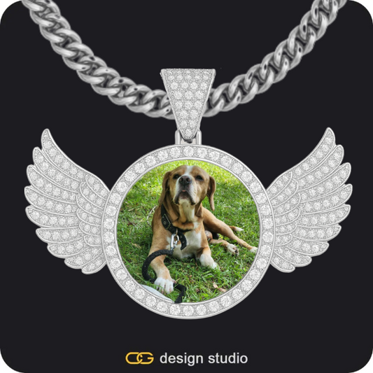 Shell Initial Necklace - X / Silver,Custom Photo Pendant - Silver / Wings / Cuban (5mm)