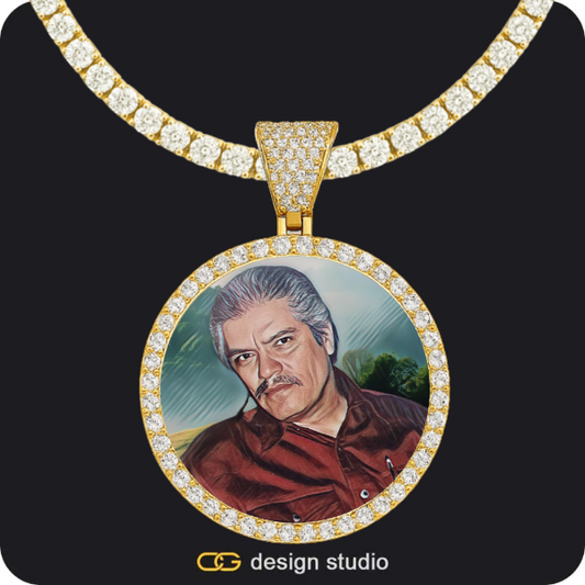 Custom Photo Pendant - Gold / Circle (4 cm) / Tennis