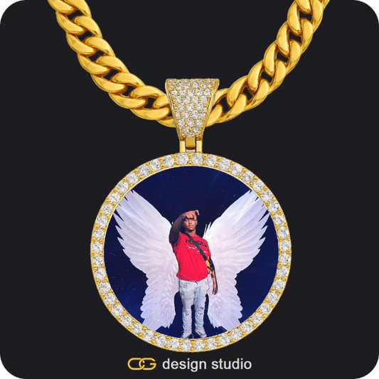 Custom Photo Pendant - Gold / Circle (4 cm) / Cuban (10mm)