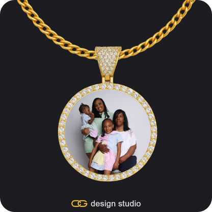 Custom Photo Pendant - Gold / Circle (4 cm) / Rope,Clover Initial Necklace - K / 18 inch,Custom Photo Pendant - Gold / Circle (3 cm) / Cuban (3mm)