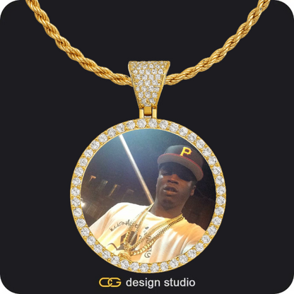 Custom Photo Pendant - Gold / Circle (4 cm) / Rope,Custom Photo Pendant - Gold / Circle (4 cm) / Rope