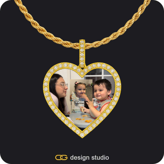 Custom Photo Pendant - Gold / Heart / Rope,Hexagon initial necklace - Z