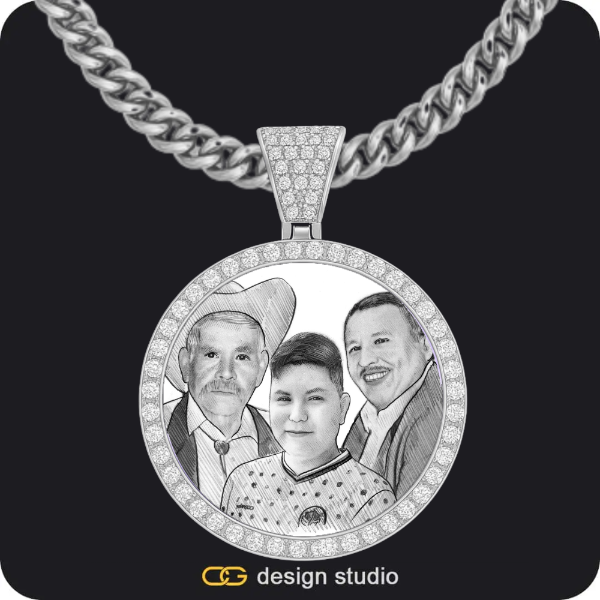 Custom Photo Pendant - Silver / Circle (4 cm) / Cuban (5mm)