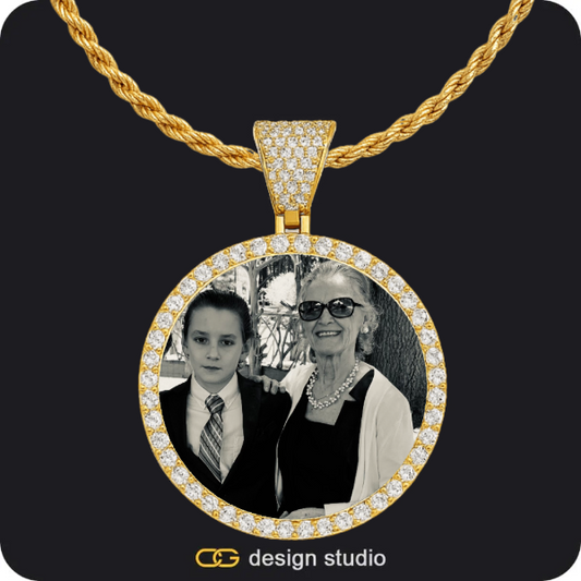 Custom Photo Pendant - Gold / Circle (4 cm) / Rope