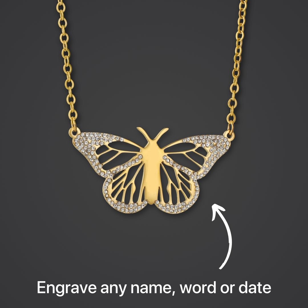 CustomGld Personalized Engraved Stainless Steel Butterfly Necklace - Waterproof & Tarnish Free