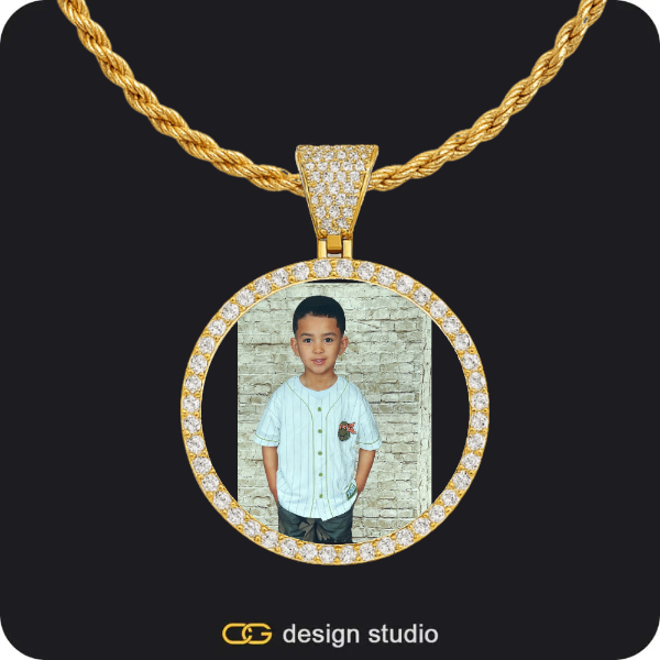 Custom Photo Pendant - Gold / Circle (3 cm) / Rope,Custom Photo Pendant - Gold / Circle (3 cm) / Rope,Shell Initial Necklace - U / Gold,Custom Photo Pendant - Gold / Circle (3 cm) / Cuban (3mm)