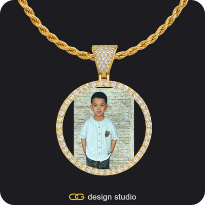 Custom Photo Pendant - Gold / Circle (3 cm) / Rope,Custom Photo Pendant - Gold / Circle (3 cm) / Rope,Shell Initial Necklace - U / Gold,Custom Photo Pendant - Gold / Circle (3 cm) / Cuban (3mm)