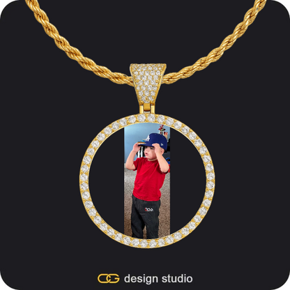 Custom Photo Pendant - Gold / Circle (3 cm) / Rope,Custom Photo Pendant - Gold / Circle (3 cm) / Rope,Shell Initial Necklace - U / Gold,Custom Photo Pendant - Gold / Circle (3 cm) / Cuban (3mm)
