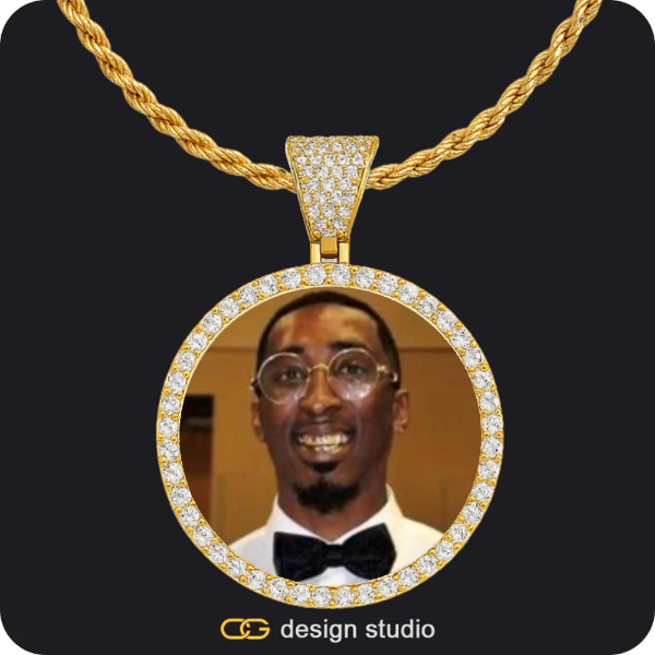 Hexagon initial necklace - F,Custom Photo Pendant - Gold / Circle (4 cm) / Rope,Custom Photo Pendant - Gold / Circle (4 cm) / Rope