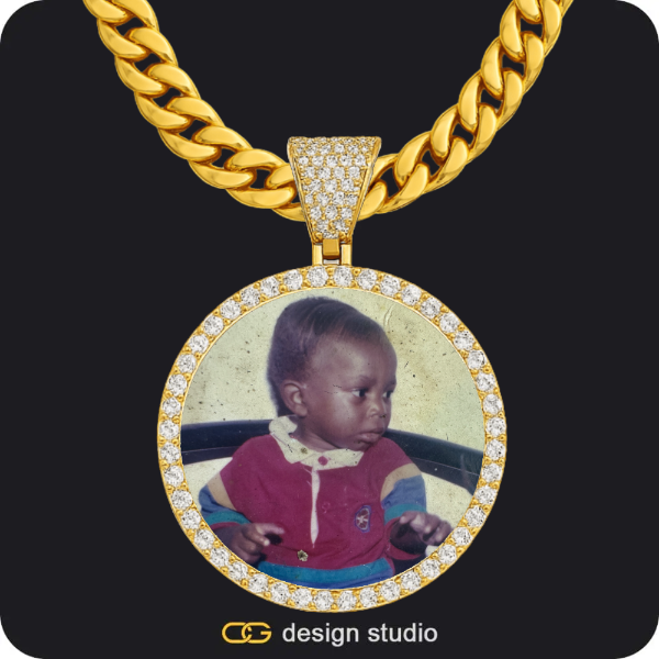 Custom Photo Pendant - Gold / Circle (4 cm) / Cuban (10mm)