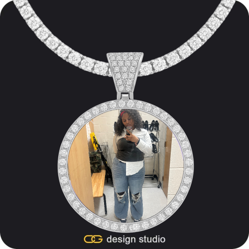 Custom Photo Pendant - Silver / Circle (4 cm) / Tennis,Custom Photo Pendant - Silver / Circle (4 cm) / Cuban (5mm)