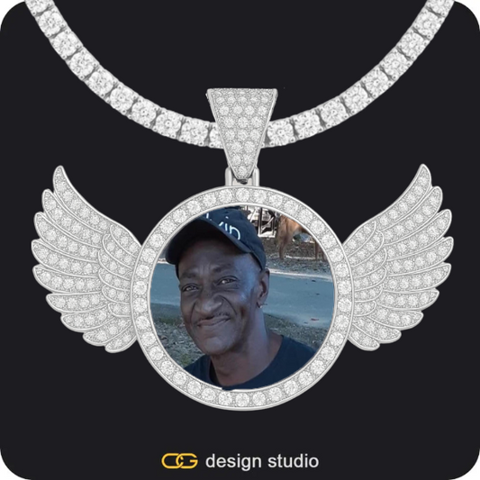 Custom Photo Pendant - Silver / Wings / Tennis