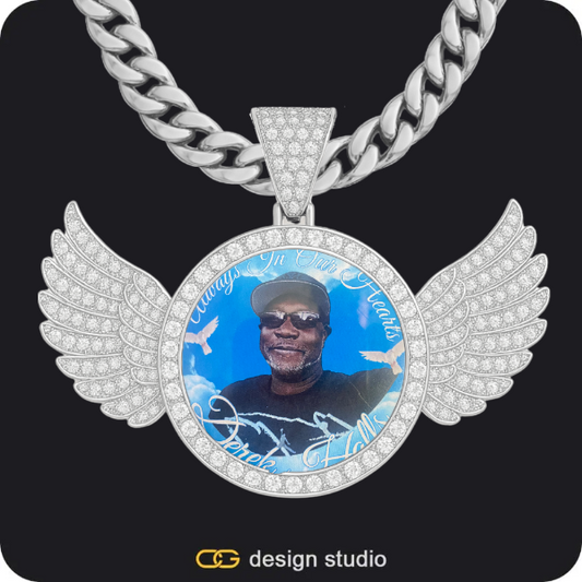 Custom Photo Pendant - Silver / Wings / Cuban (10mm)