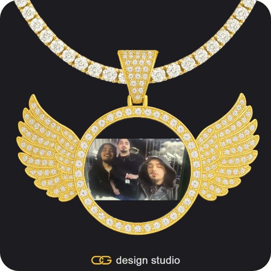 Custom Photo Pendant - Gold / Wings / Tennis