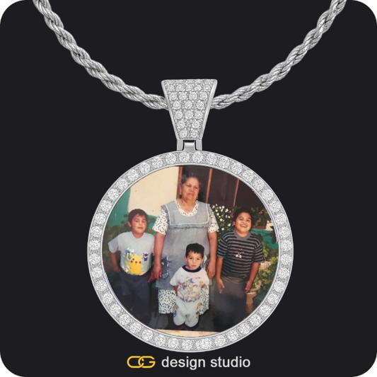 Custom Photo Pendant - Silver / Circle (4 cm) / Rope