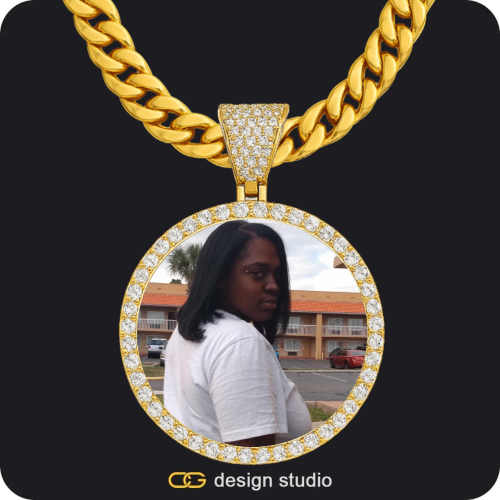 Custom Photo Pendant - Gold / Circle (4 cm) / Cuban (10mm)
