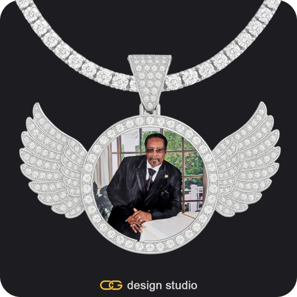 Clover Initial Necklace - K / 18 inch,Custom Photo Pendant - Silver / Wings / Tennis,Custom Photo Pendant - Silver / Circle (4 cm) / Tennis