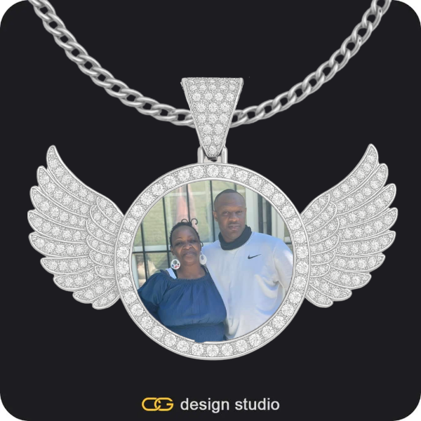 Custom Photo Pendant - Silver / Wings / Cuban (3mm)