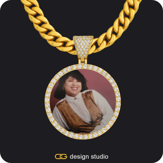 Custom Photo Pendant - Gold / Circle (3 cm) / Cuban (10mm)