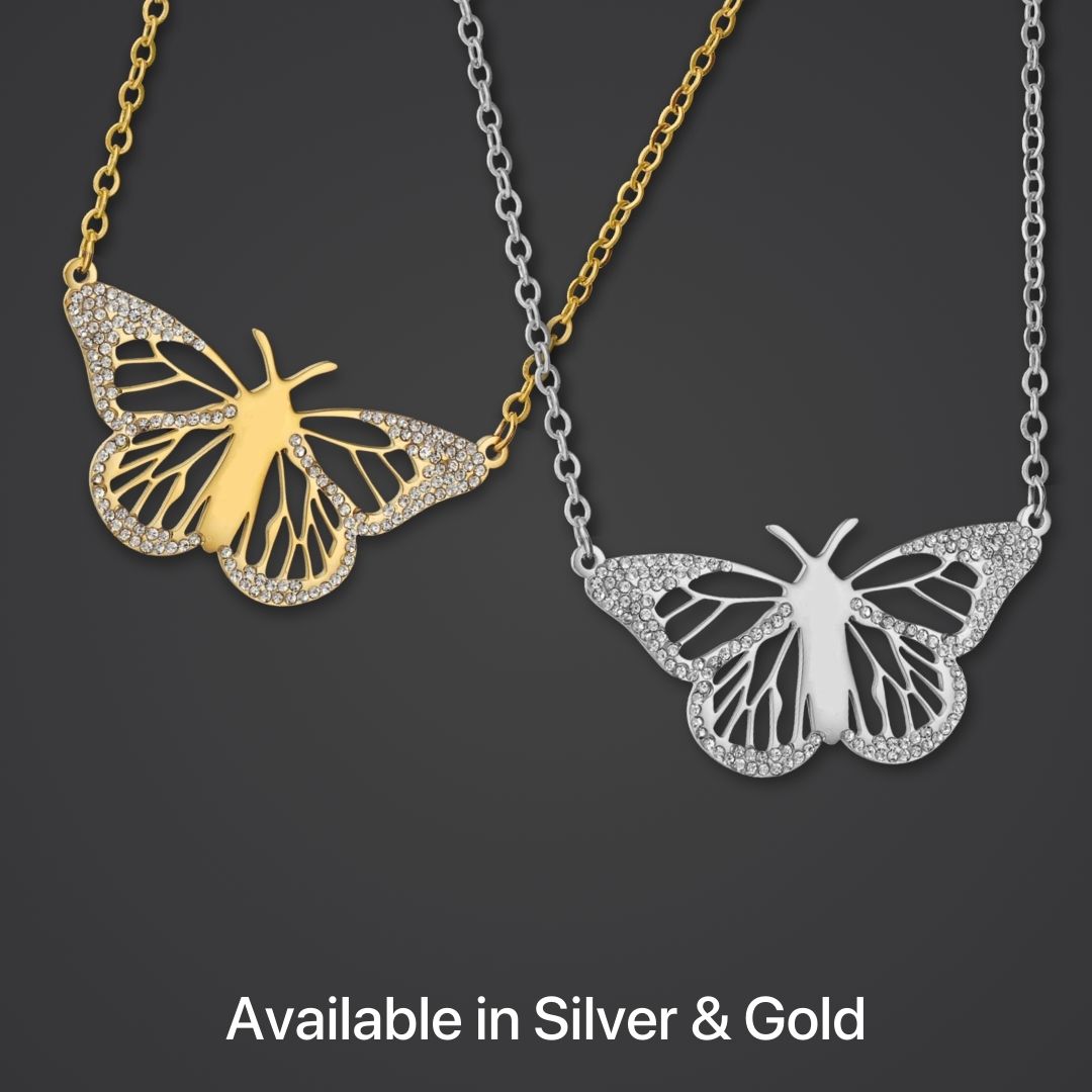 CustomGld Personalized Engraved Stainless Steel Butterfly Necklace - Waterproof & Tarnish Free