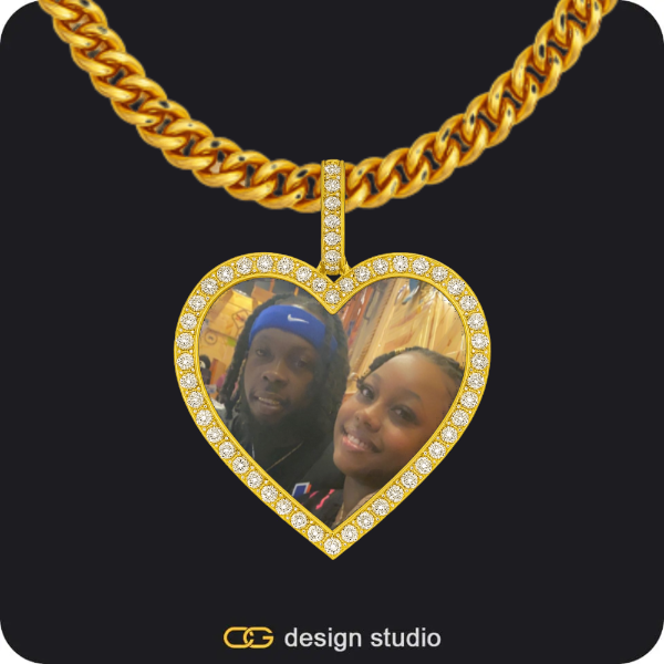 Hexagon initial necklace - Z,Custom Photo Pendant - Gold / Heart / Cuban (5mm)