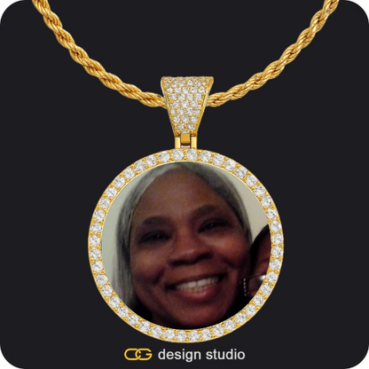 Custom Photo Pendant - Gold / Circle (4 cm) / Cuban (5mm),Custom Photo Pendant - Gold / Circle (4 cm) / Rope