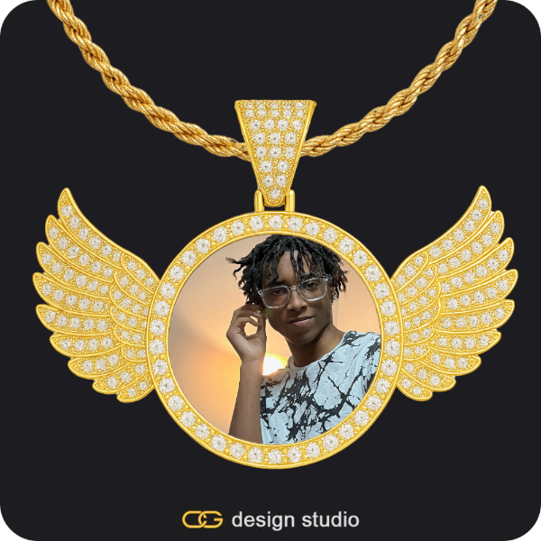 Shell Initial Necklace - U / Gold,Custom Photo Pendant - Gold / Wings / Rope