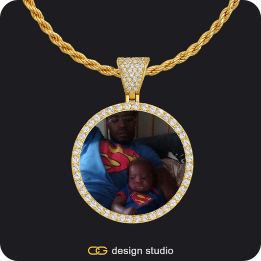 Custom Photo Pendant - Gold / Circle (3 cm) / Rope