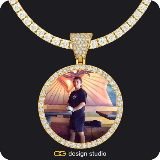 Shell Initial Necklace - O / Silver,Custom Photo Pendant - Gold / Circle (4 cm) / Tennis