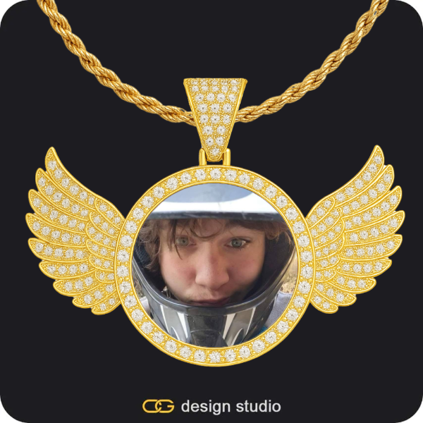 Custom Photo Pendant - Gold / Wings / Rope