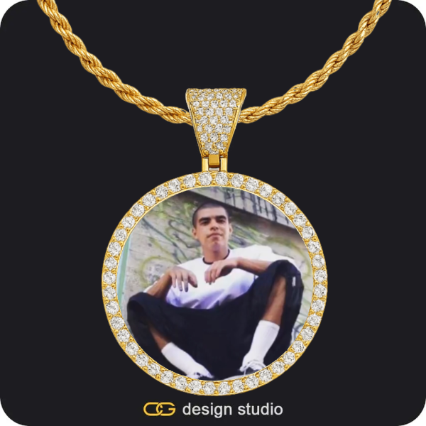 Custom Photo Pendant - Gold / Circle (4 cm) / Rope
