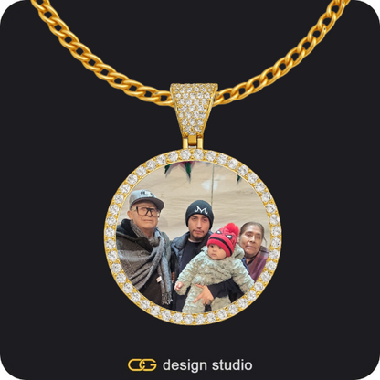 Custom Photo Pendant - Silver / Circle (3 cm) / Rope,Custom Photo Pendant - Gold / Circle (3 cm) / Cuban (3mm)
